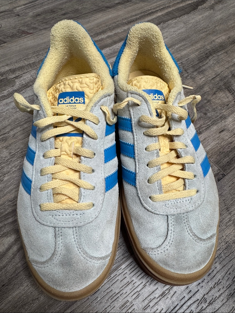 Adidas Gazelle Bold Sneakers Almost Blue Yellow Size 7 - Picture 2 of 10